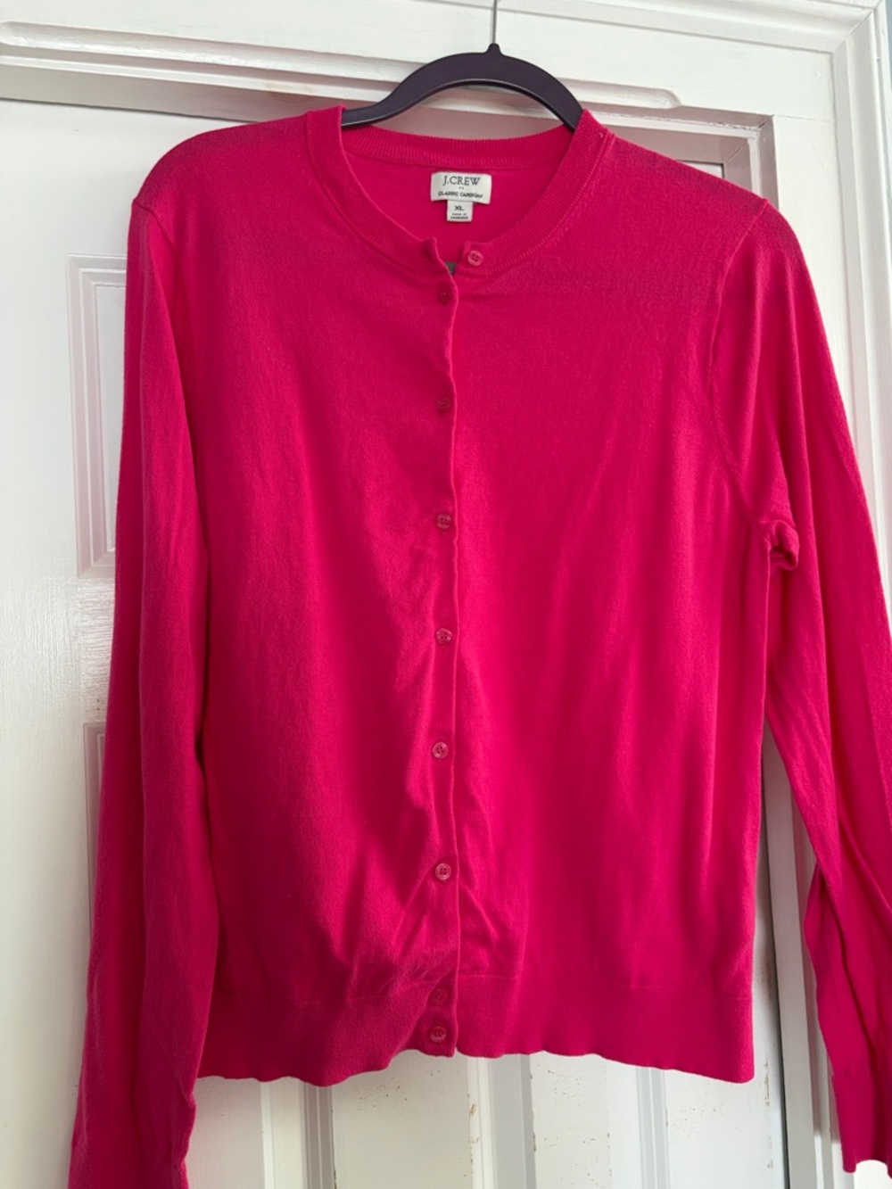 J. Crew Women's Bright Pink Crewneck Button Cardigan